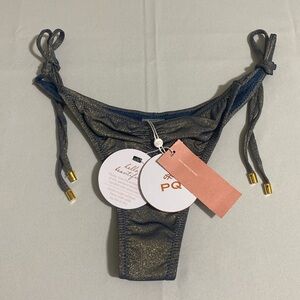 PILYQ Women's Starboard Ruched Tie Teeny w Gold Glitters Bikini Bottom Size S